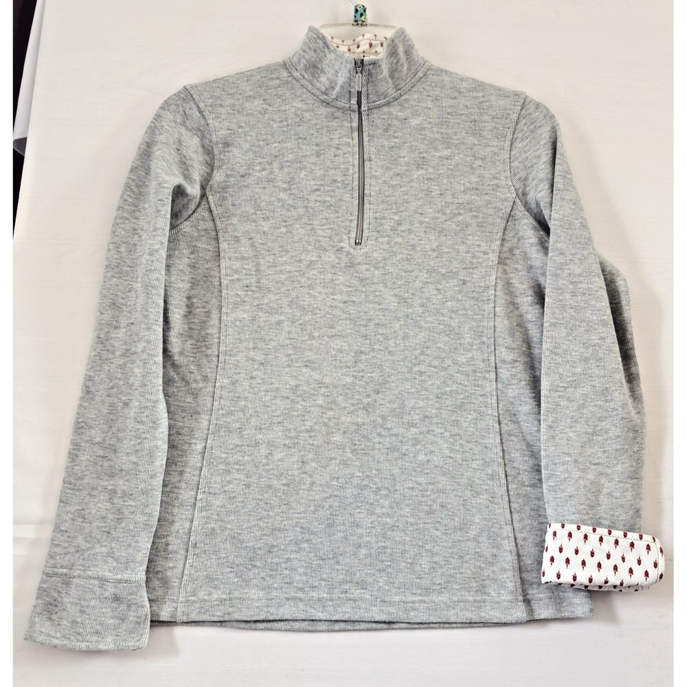 Orvis Sandy Point 1/4 Zip Pullover Top Heather Gray Flip Cuff Sweater Medium